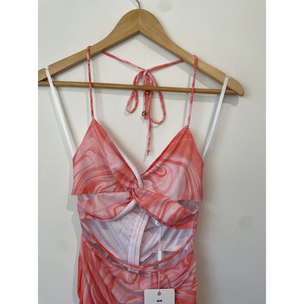 Bnwt saints + secrets size 6 halterneck rouched dress - dresses clothing & fashion - dresses women’s apparel