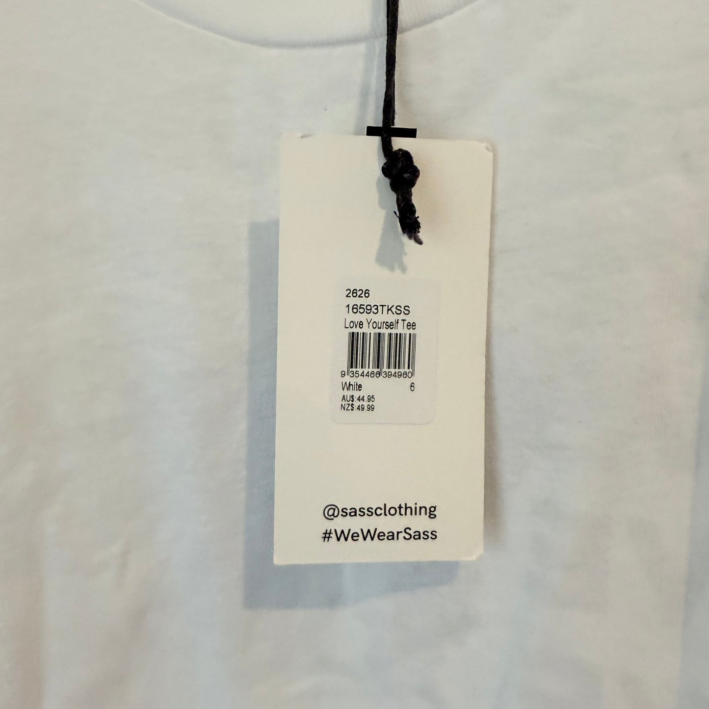 Sass size 6 white cotton love yourself tee - t-shirts top women’s apparel
