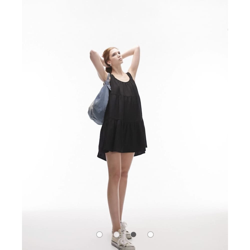 Brand new topshop size m tiered mini textured dress in black - s / 12 - dresses clothing & fashion - dresses - top