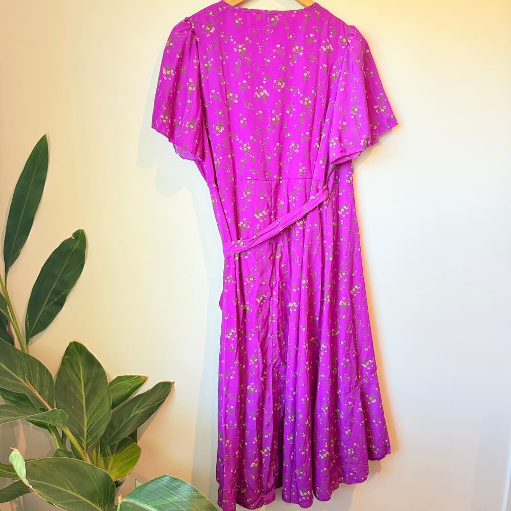 Shein curve 0xl purple floral print wrap midi dress - dresses top women’s apparel