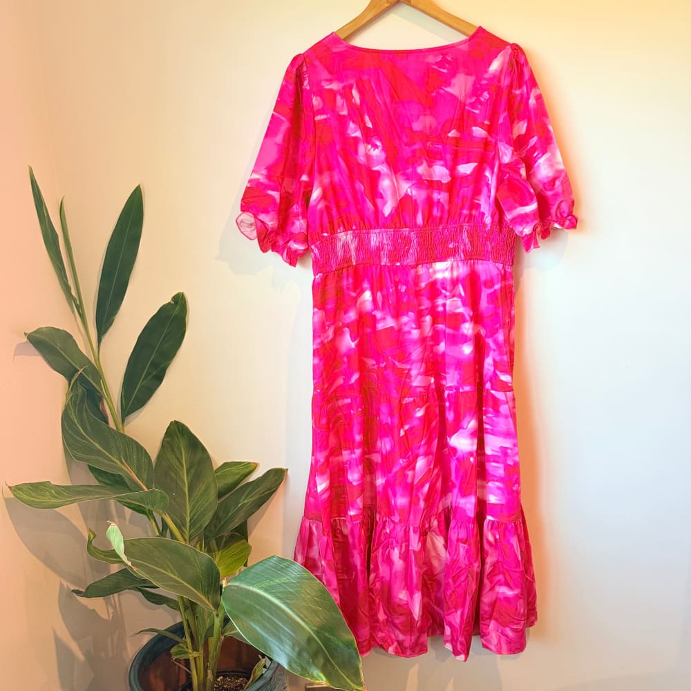 Shein curve 2xl pink abstract print maxi dress - dresses top women’s apparel