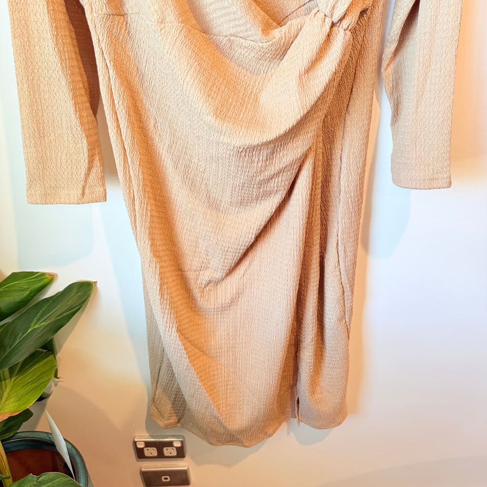 Shein curve 3xl beige textured ruched midi dress - dresses top women’s apparel