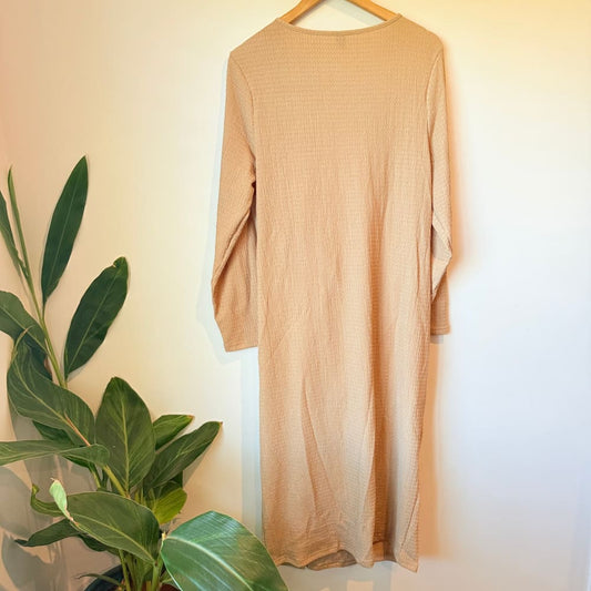 Shein curve 3xl beige textured ruched midi dress - dresses top women’s apparel