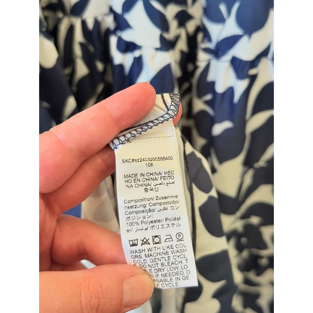 Shein curve size 4xl navy & white leaf print tiered dress - dresses top women’s apparel