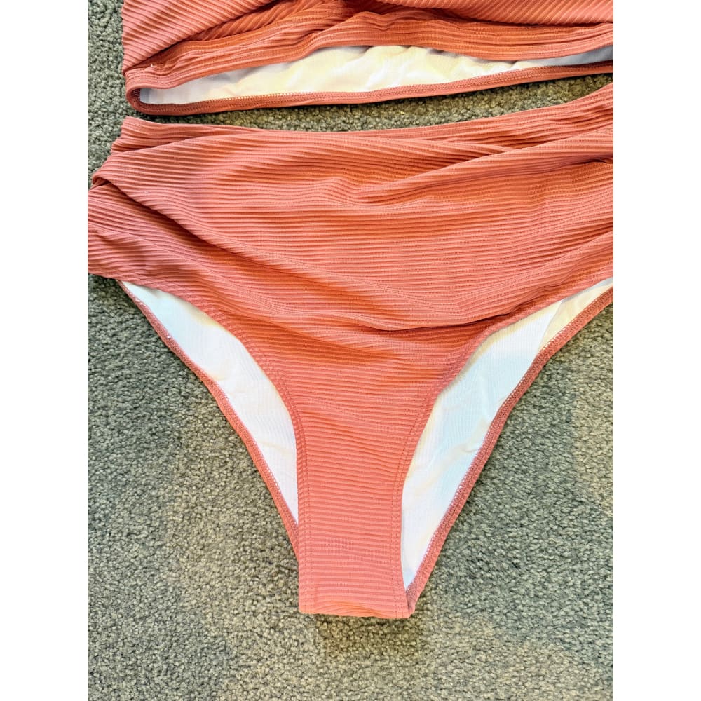 Shein size xl ribbed high-waist bikini set – rose pink & ready for the sun - classic bikinis bottom women’s apparel