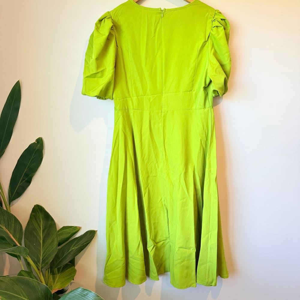Shein size l lime green puff sleeve midi dress - dresses top women’s apparel