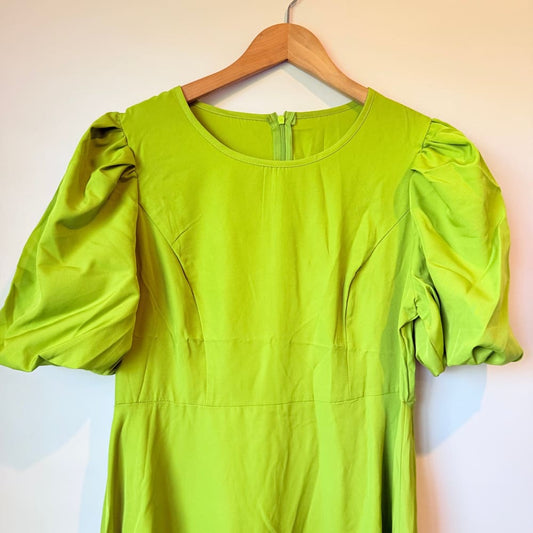 Shein size l lime green puff sleeve midi dress - dresses top women’s apparel