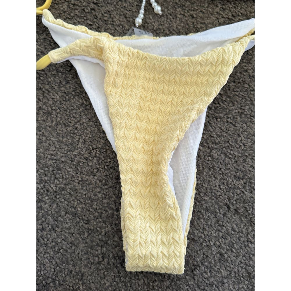 Shein swim size s yellow textured tie bikini set – brighten up your beach days - classic bikinis special categories