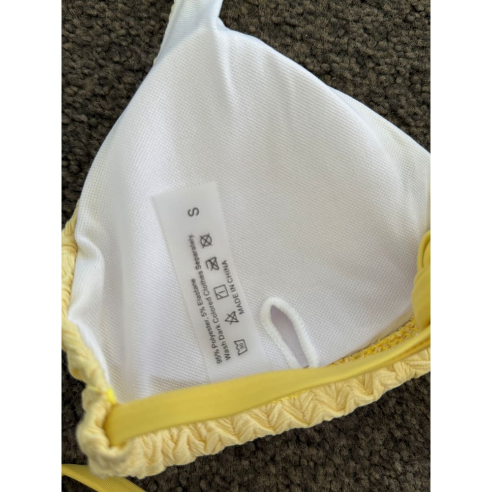 Shein swim size s yellow textured tie bikini set – brighten up your beach days - classic bikinis special categories