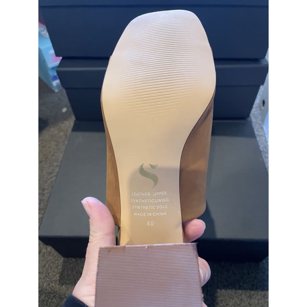 Siren size 37 kenny tan nubuck block heel slides rrp $229 - slippers clothing & fashion - slippers women’s shoes