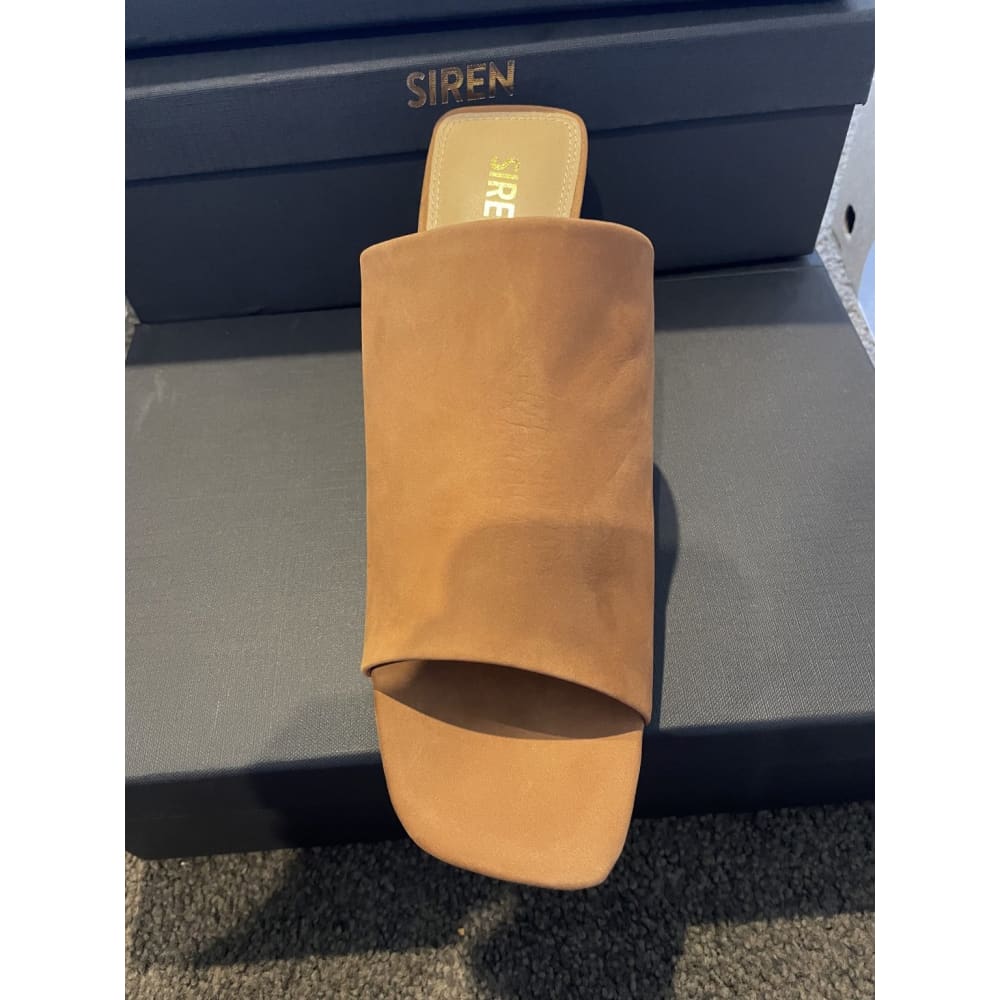 Siren size 37 kenny tan nubuck block heel slides rrp $229 - slippers clothing & fashion - slippers women’s shoes