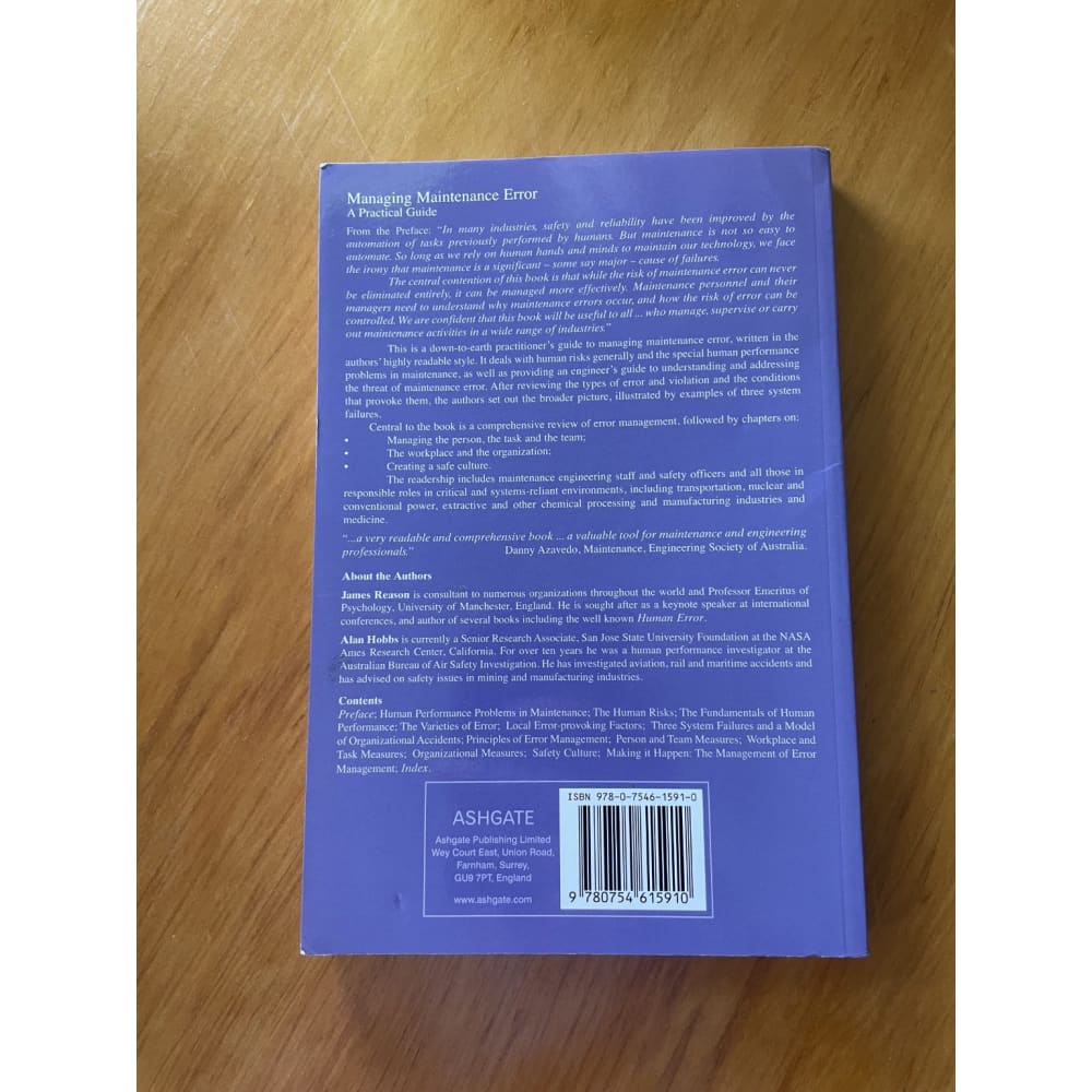 Managing maintenance error: a practical guide - james reason & alan hobbs - print books book - management printed media