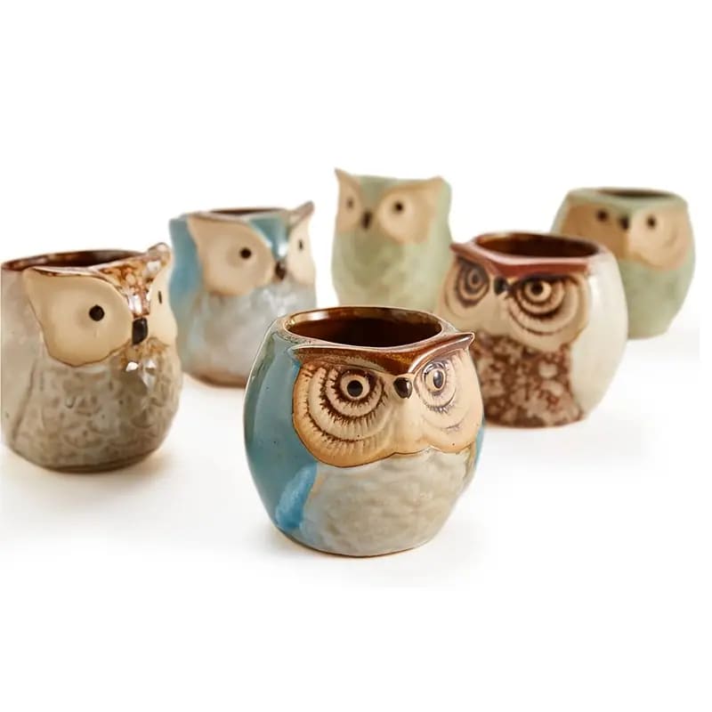 6 pc set ceramic owl pots - pots home&living materials