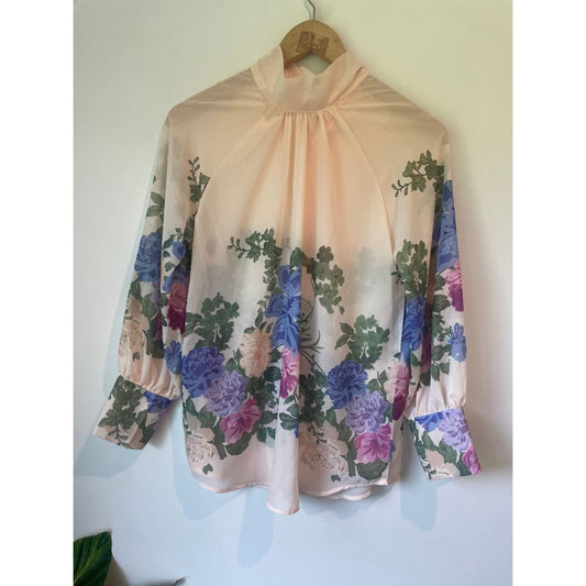 Shein floral print mock neck raglan sleeve blouse size s - clothing tops blouse - clothing & fashion - long sleeve