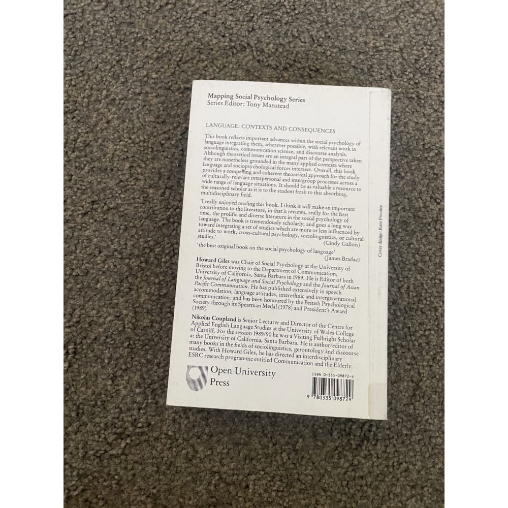 Language: contexts and consequences - howard giles & nikolas coupland - print books book - condition: used - language