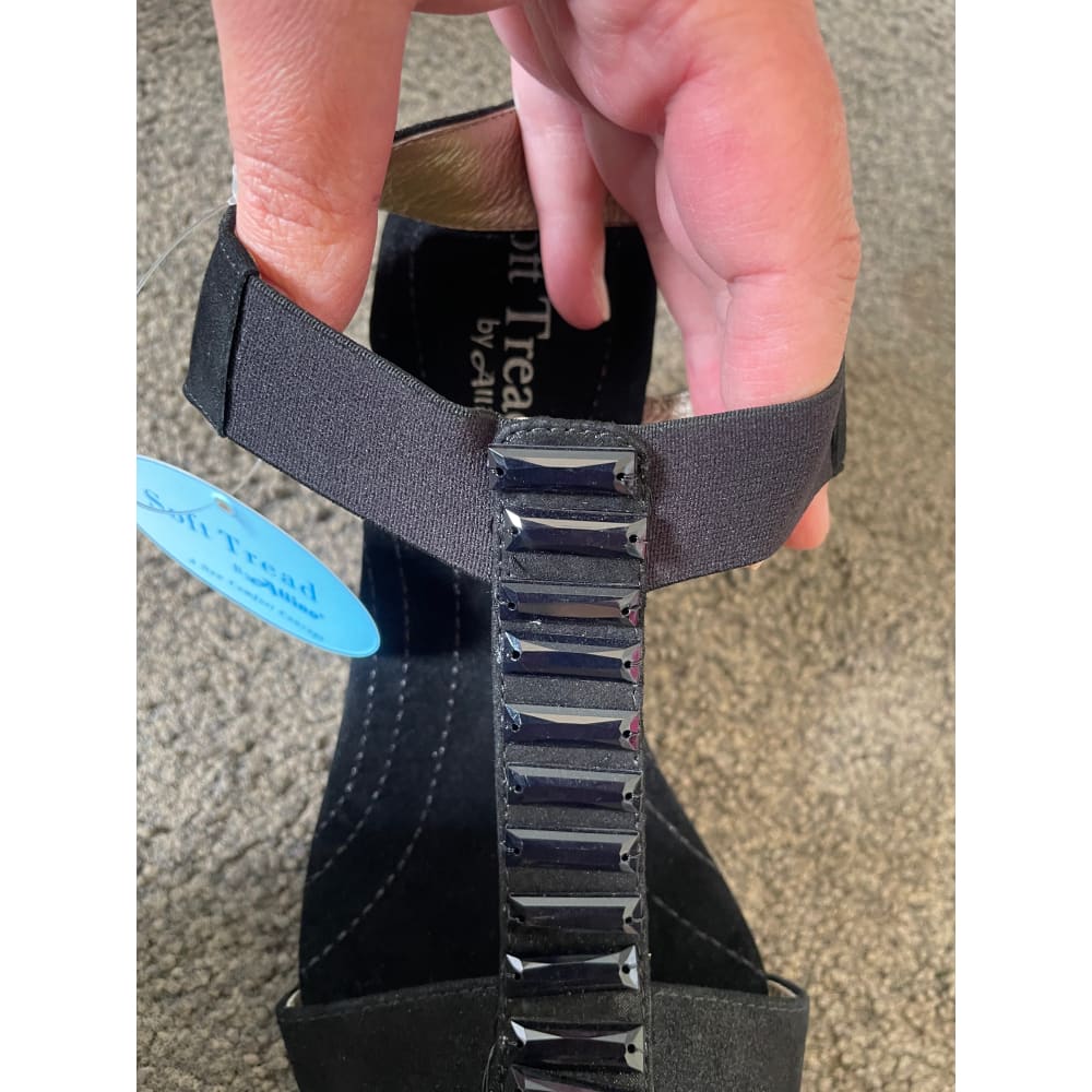 Soft tread by allino - blaine - black suede embellished sandals - sandals clothing & fashion - sandals womenās shoes
