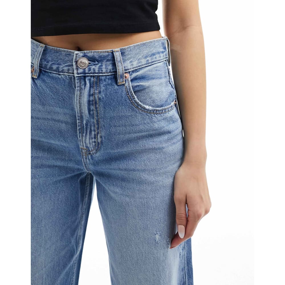 Stradivarius size 14 fluid wide leg jeans in medium blue wash - mid blue - jeans bottom womenâs apparel