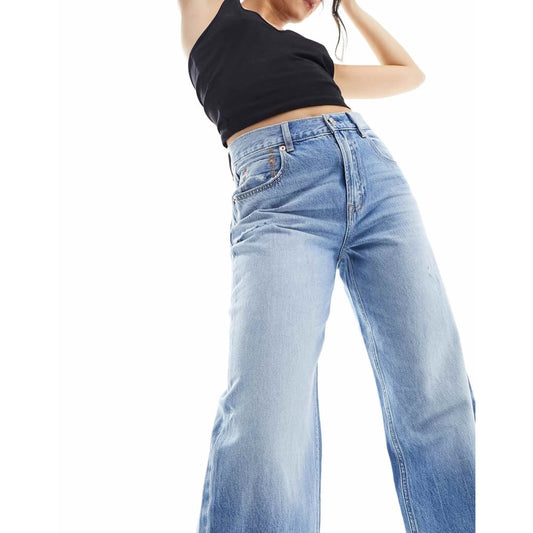 Stradivarius size 14 fluid wide leg jeans in medium blue wash - mid blue - jeans bottom women’s apparel