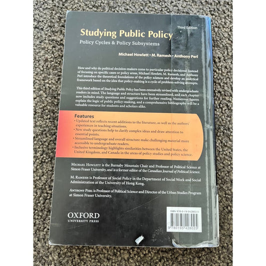 Studying public policy third edition by michael howlett m. Ramesh anthony perl - e-books condition: used printed media