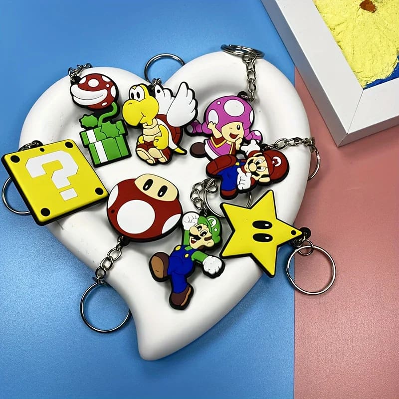 8pc super mario keyrings - dolls playsets & toy figures stationery