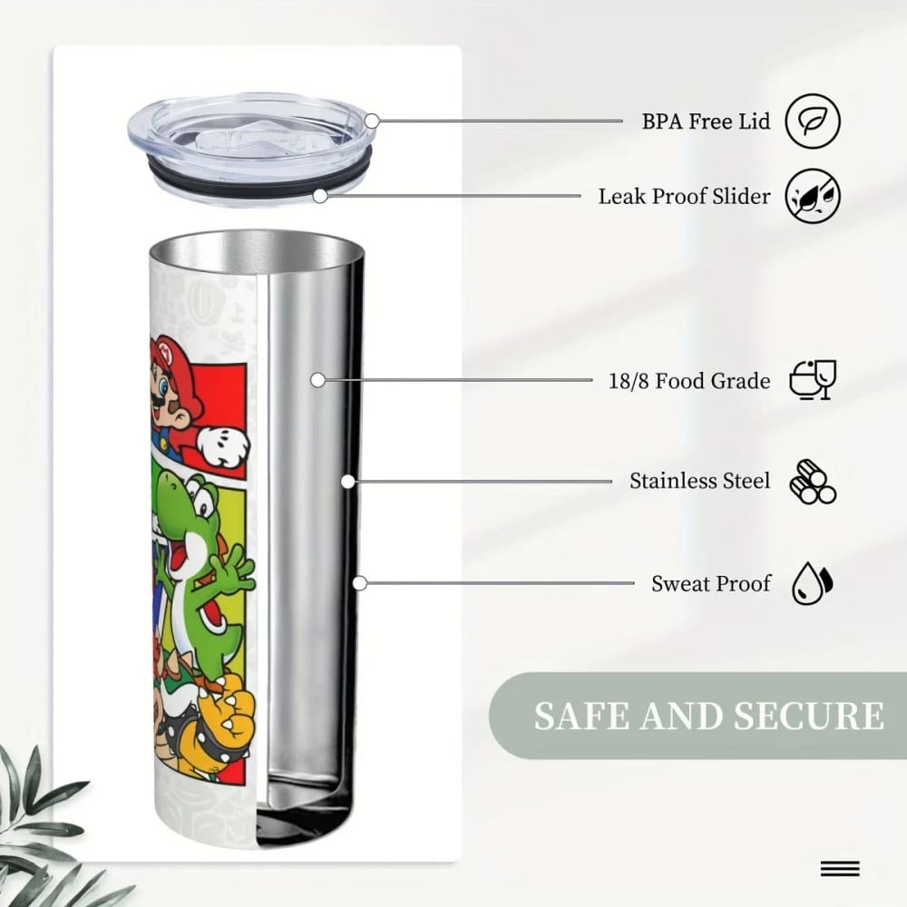Super mario 20oz stainless steel tumbler with lid & straw - tumblers home&living materials