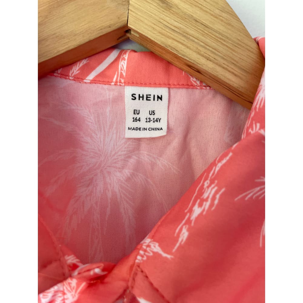Shein 13-14y tropical palm print button-up shirt - clothing tops baby clothing - clothing & fashion - polo - teen