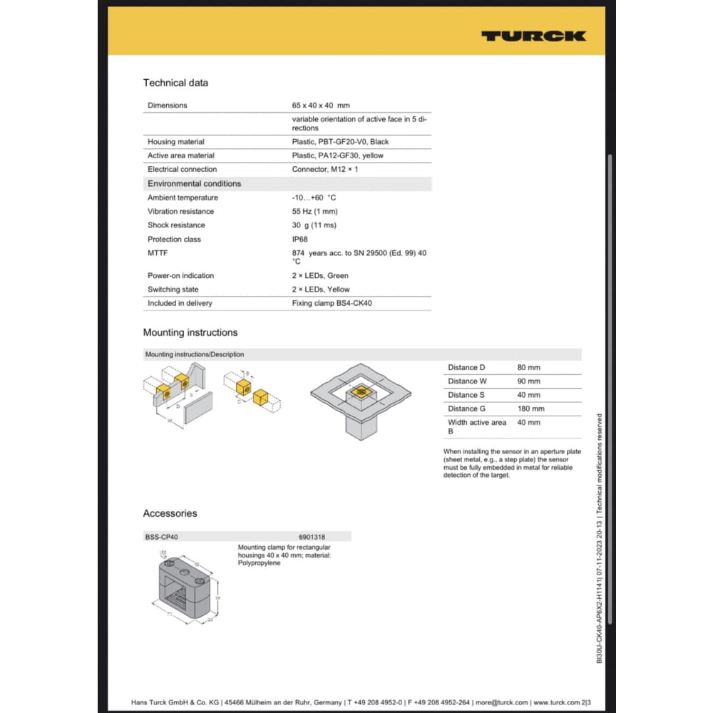 Turck inductive block-style proximity sensor 30 mm detection - measuring tools & sensors home & living - tools