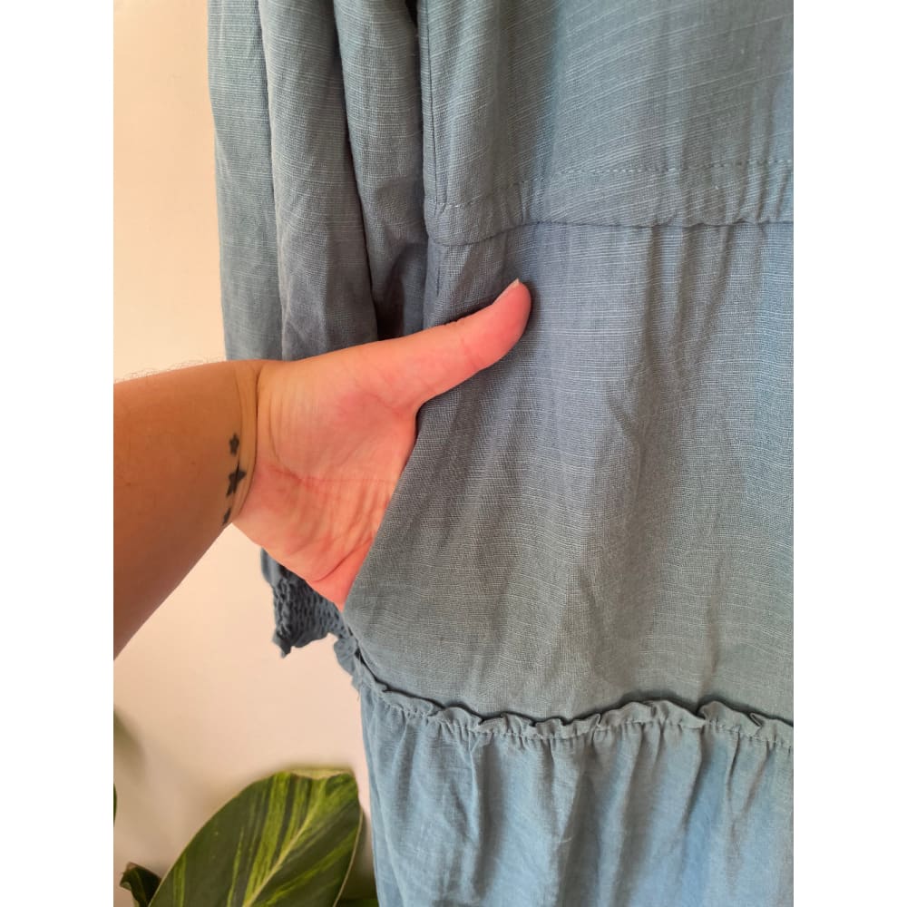 Brand New Cut Label Branded Clothing Clearance* BRAND UNKNOWN Size 12 Turquoise Linen Blend Dress