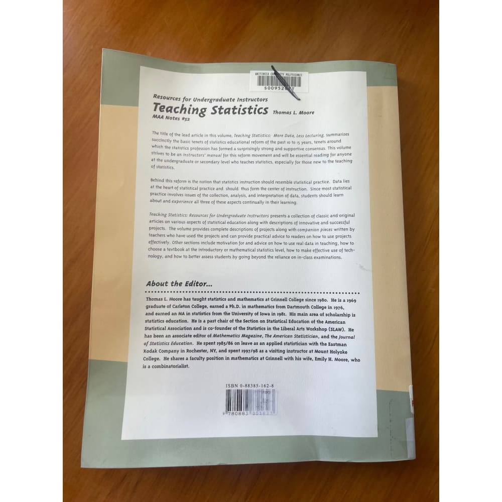 Teaching statistics - thomas l. Moore - print books book - condition: used - education printed media