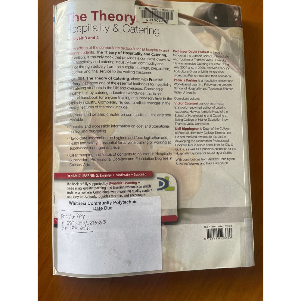 The theory of hospitality & catering for levels 3 & 4 - print books book - condition: used - cooking - education