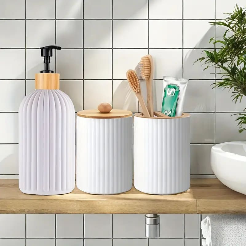 3 piece white bathroom set - bathroom accessory sets health and wellness