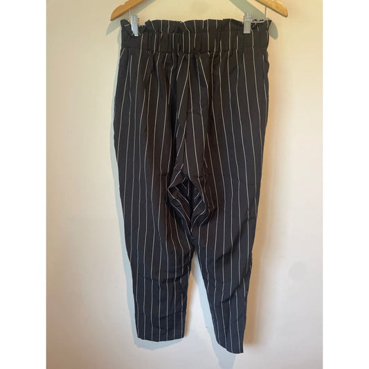 Shein curve 1xl black pinstripe high-waisted trousers with paperbag waist - pants clothing & fashion - pants - top