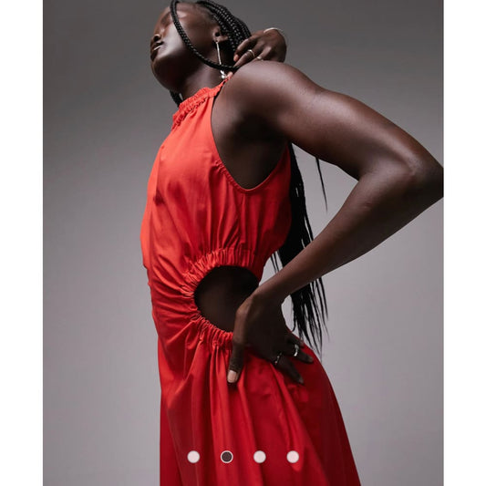 Topshop size 8 cut out poplin midi dress in red - dresses clothing & fashion - dresses - top women’s apparel