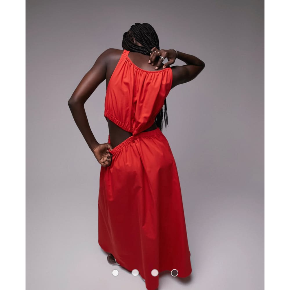 Topshop size 8 cut out poplin midi dress in red - dresses clothing & fashion - dresses - top women’s apparel