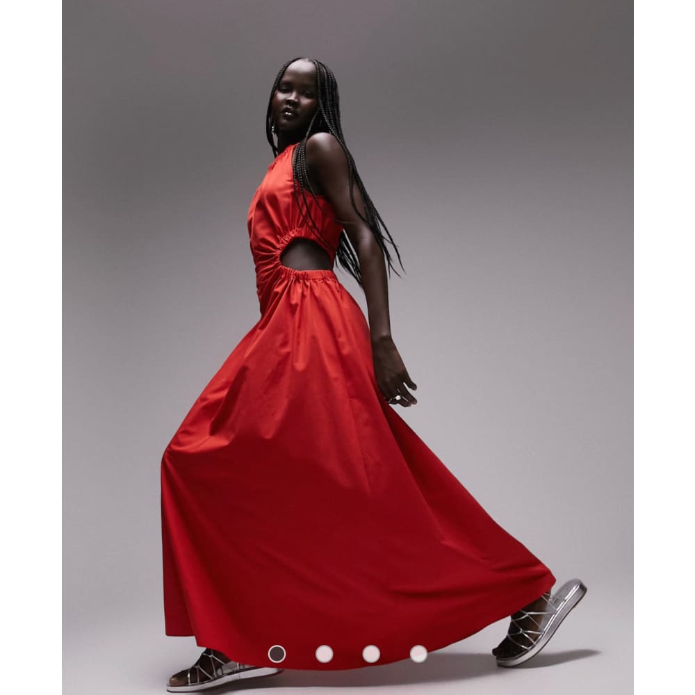 Topshop size 8 cut out poplin midi dress in red - dresses clothing & fashion - dresses - top women’s apparel