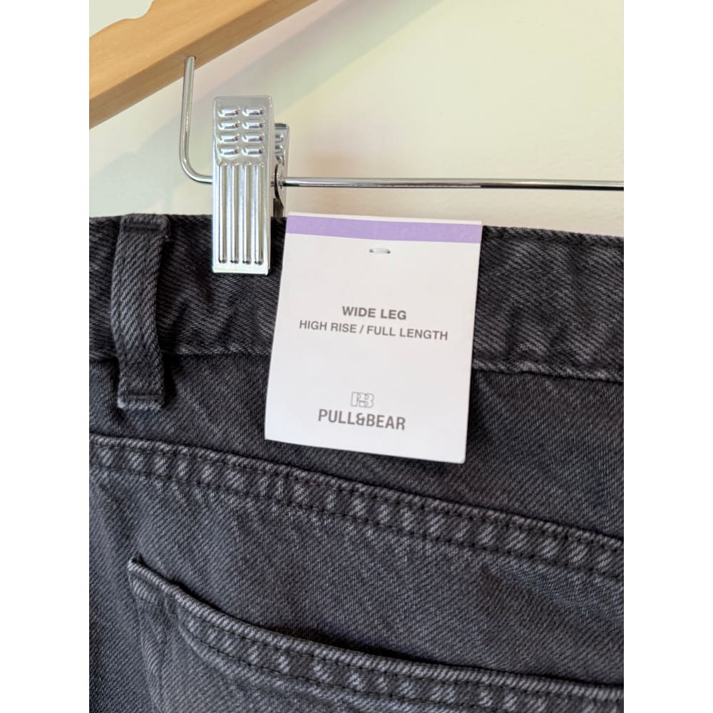 Pull&bear size 16 women’s wide leg high rise full length jeans black - jeans bottom women’s apparel