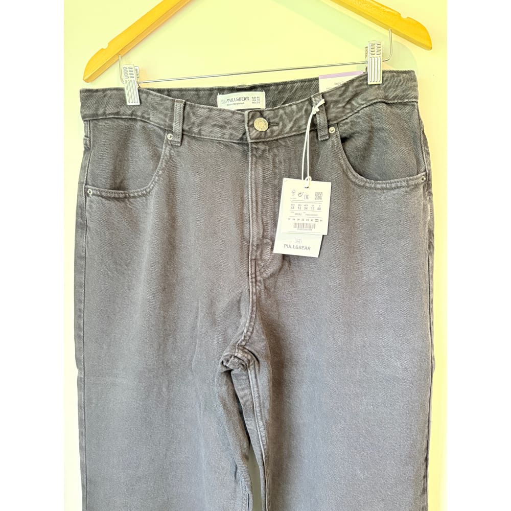 Pull&bear size 16 women’s wide leg high rise full length jeans black - jeans bottom women’s apparel