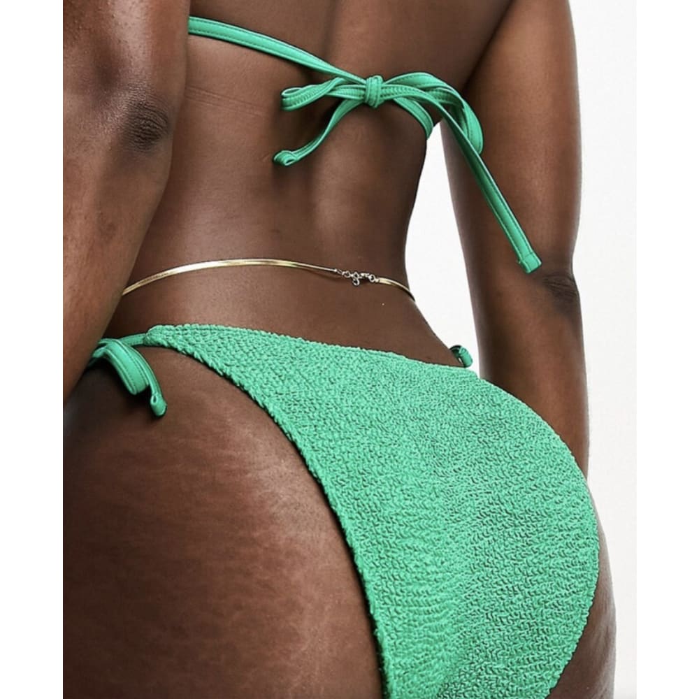 Asos design one size crinkle side tie bikini bottom in jewel green - swimwear clothing & fashion - full body - swimwear