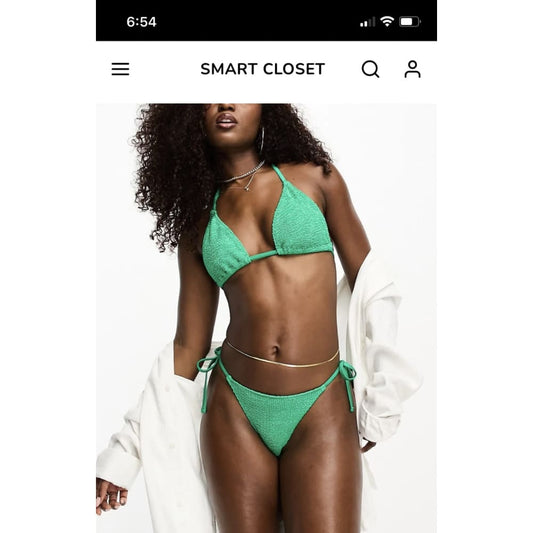 Asos design one size crinkle side tie bikini bottom in jewel green - swimwear clothing & fashion - full body - swimwear