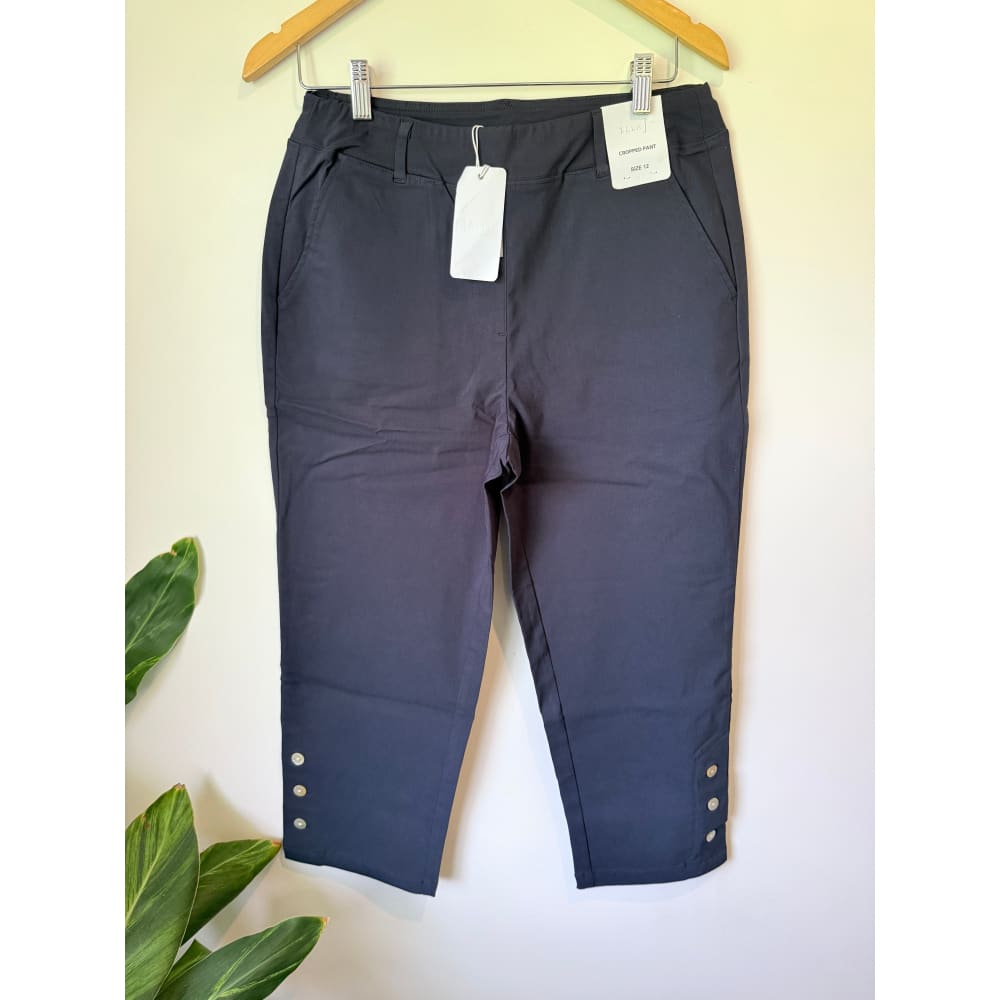 Ella j size 12 pull-on button cropped trousers in lagoon - trousers bottom womenâs apparel