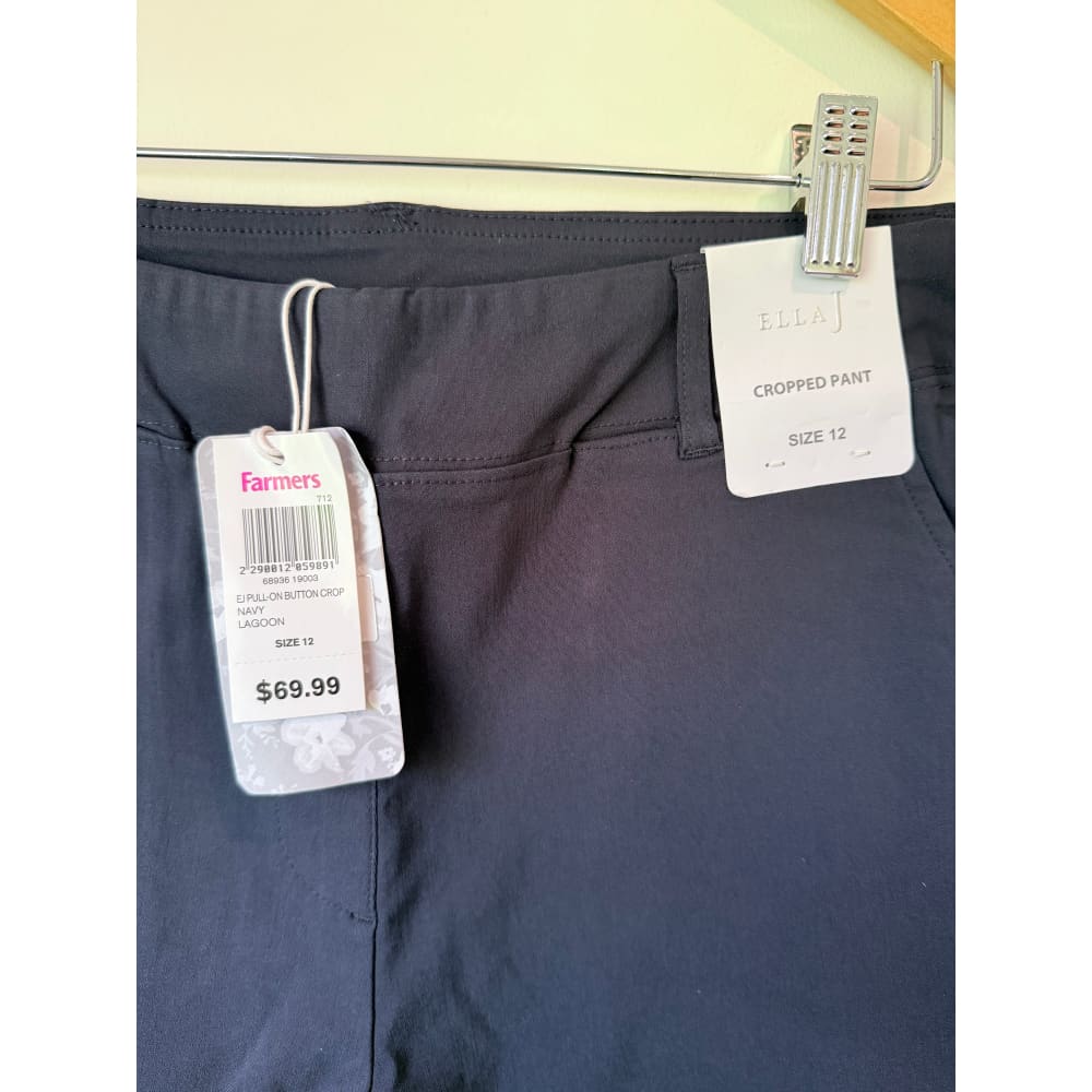 Ella j size 12 pull-on button cropped trousers in lagoon - trousers bottom womenâs apparel