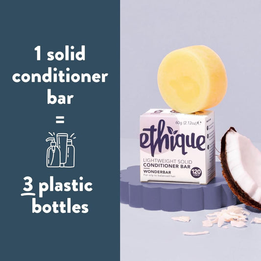 Ethique wonderbar lightweight solid conditioner bar for oily to balanced hair - conditioners health and wellness