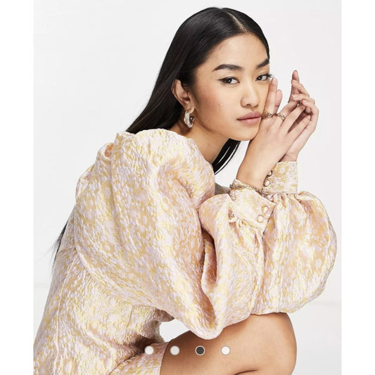 Pieces xs volume sleeve jacquard mini dress in pink - dresses clothing & fashion - condition: used - dresses - long