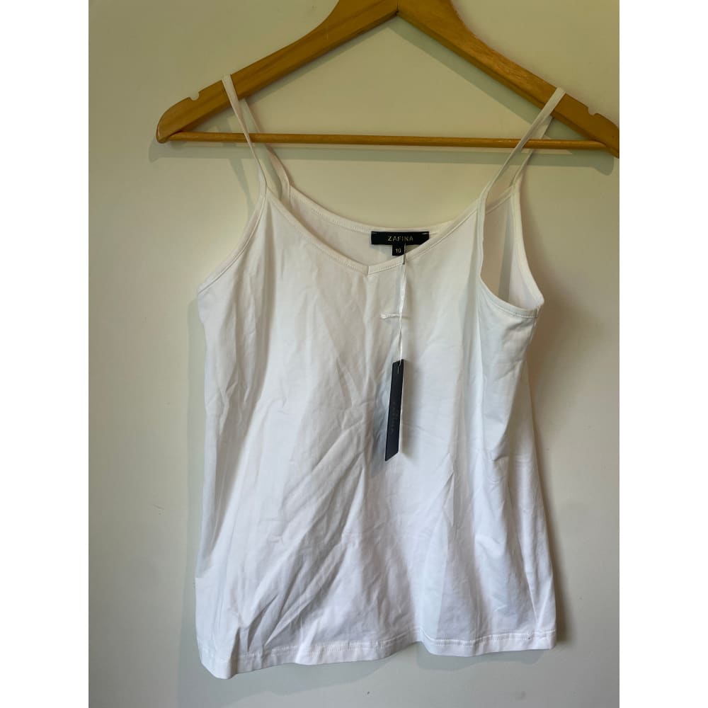 Zafina singlet top – size 10 – green hot pink & white - white - tank tops clothing & fashion - designer clearance