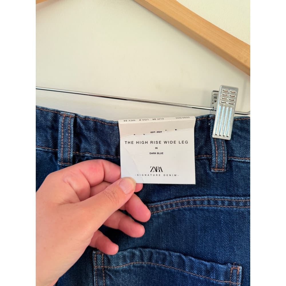 Zara high rise wide leg jeans – size 34 | dark blue denim cropped fit - jeans bottoms men’s apparel