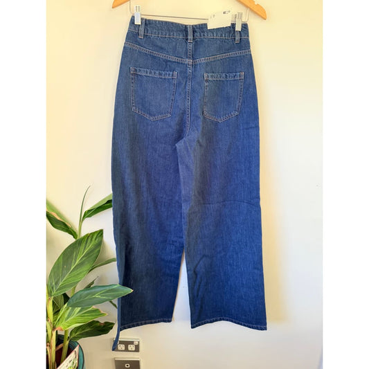 Zara high rise wide leg jeans – size 34 | dark blue denim cropped fit - jeans bottoms men’s apparel