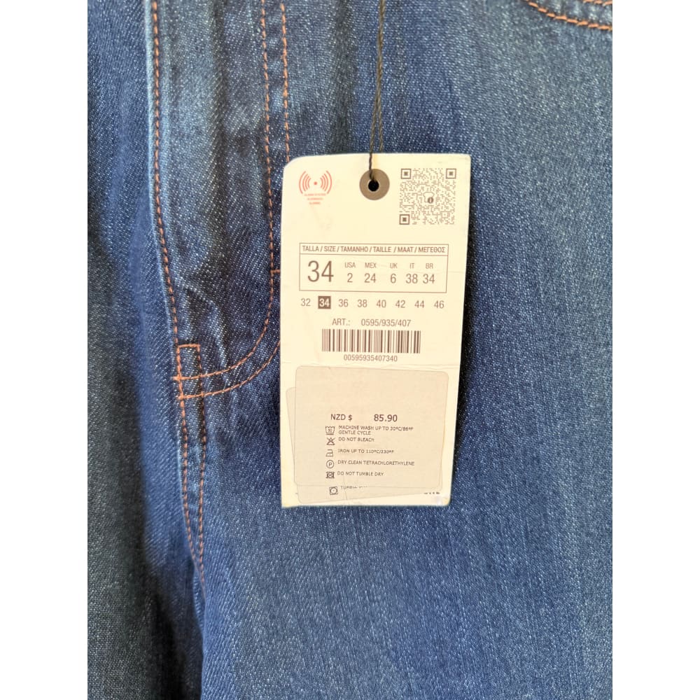 Zara high rise wide leg jeans – size 34 | dark blue denim cropped fit - jeans bottoms men’s apparel