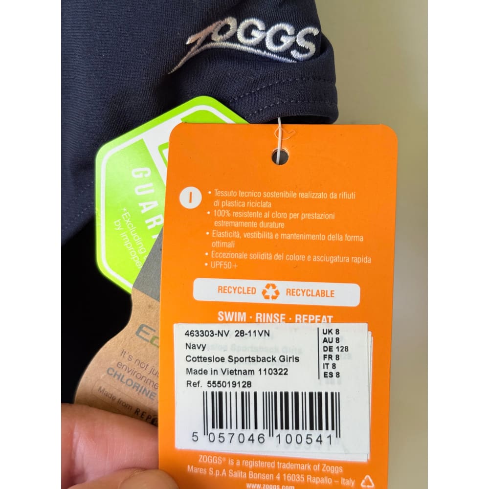 Zoggs size 8 cottesloe sportsback girls swimsuit – navy | durable & comfy for lessons or play - one-piece swimsuits