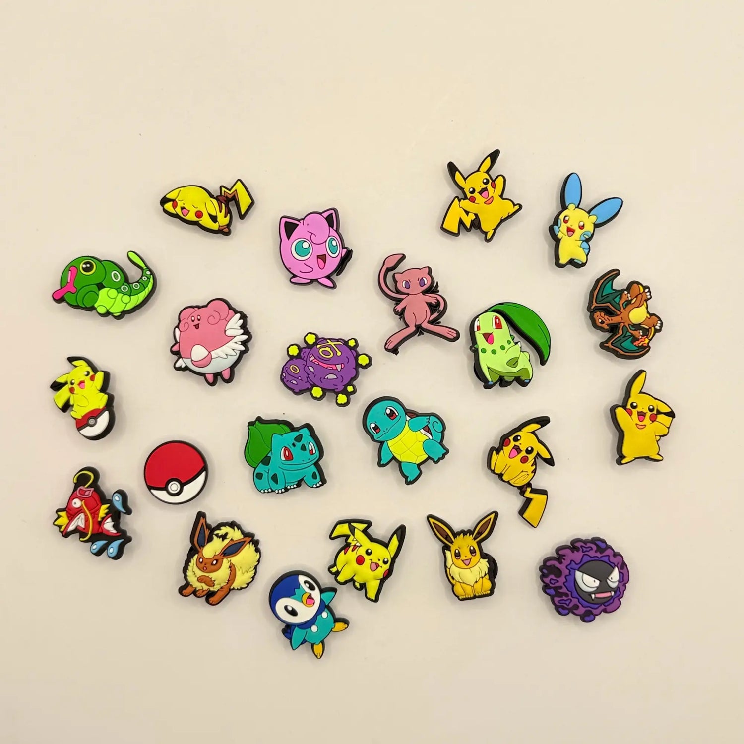 A collection of assorted Pokémon character shoe charms.
