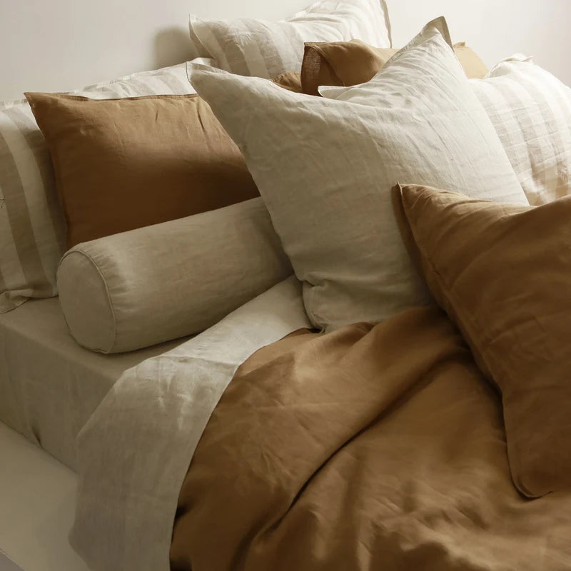 Home Lab French Flax Linen Queen Duvet Cover Set Ginger